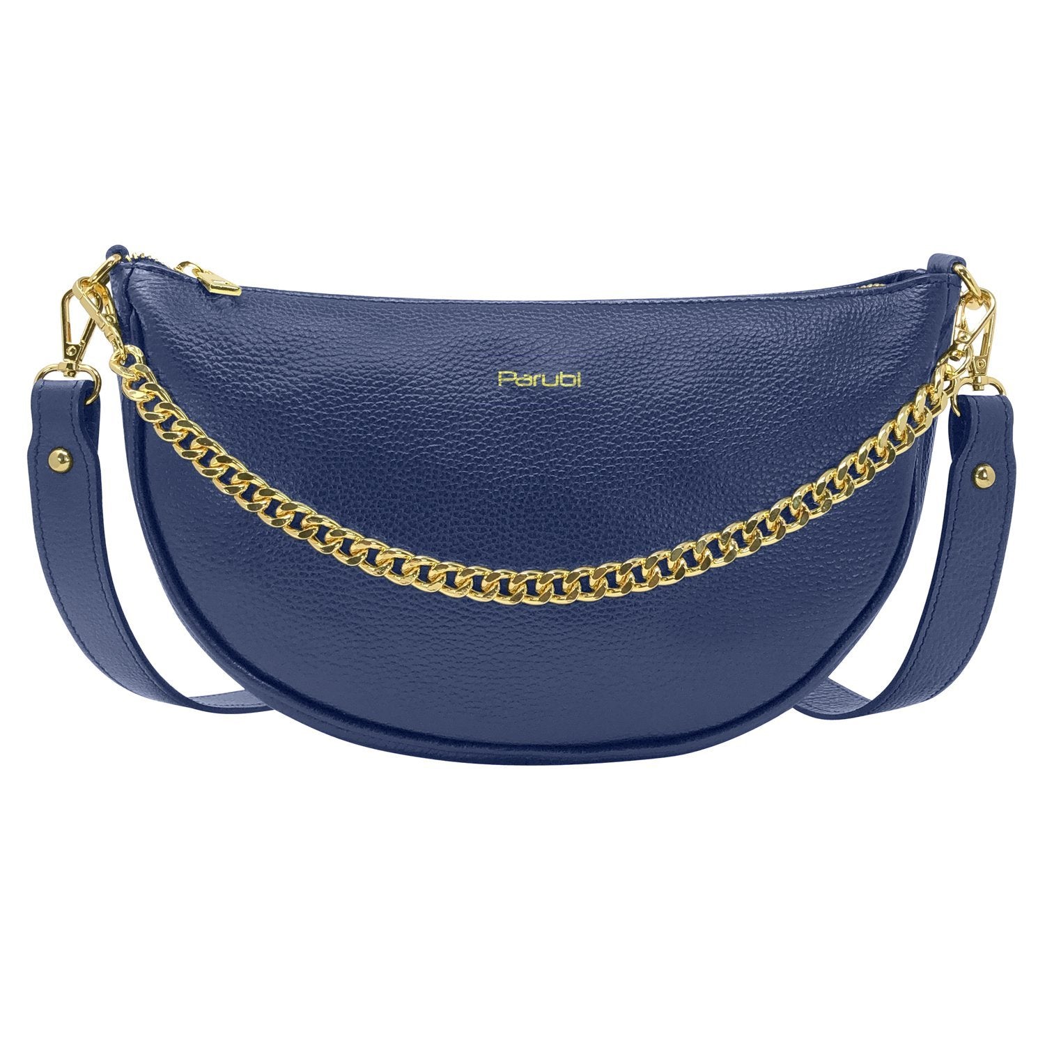 Borsa Donna a Spalla e Tracolla, In Vera Pelle, Made in Italy, Modello Glenda Blu Jeans