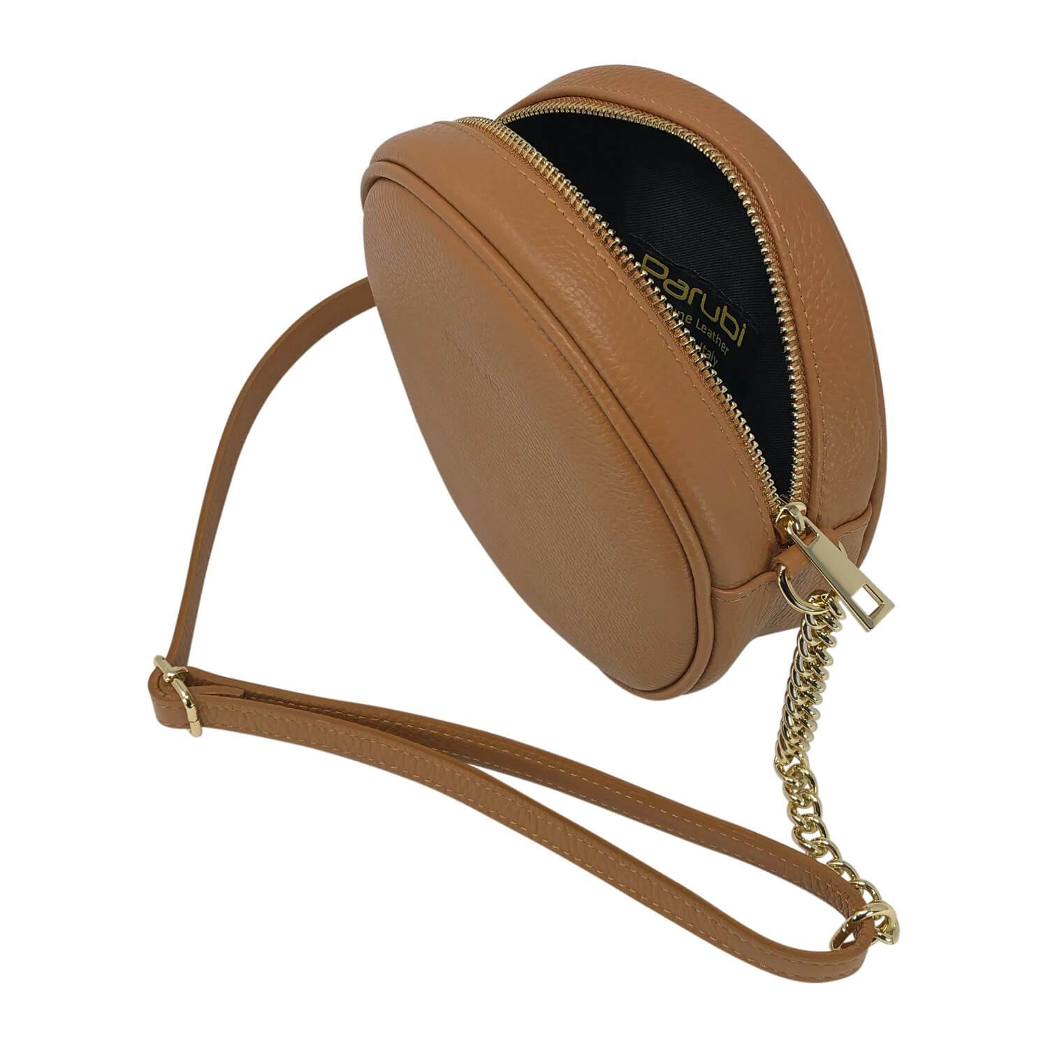 Borsa Donna a Tracolla, In Vera Pelle, Made in Italy, Modello Greta, Colore Cuoio
