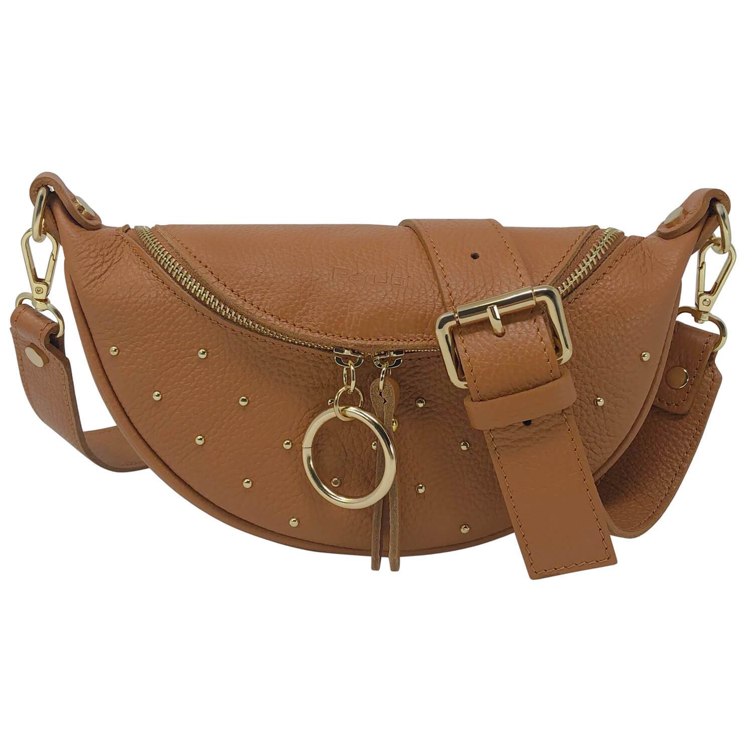 Marsupio da Donna con Tracolla, In Vera Pelle, Made In Italy, Modello Ingrid, Cuoio Cuoio
