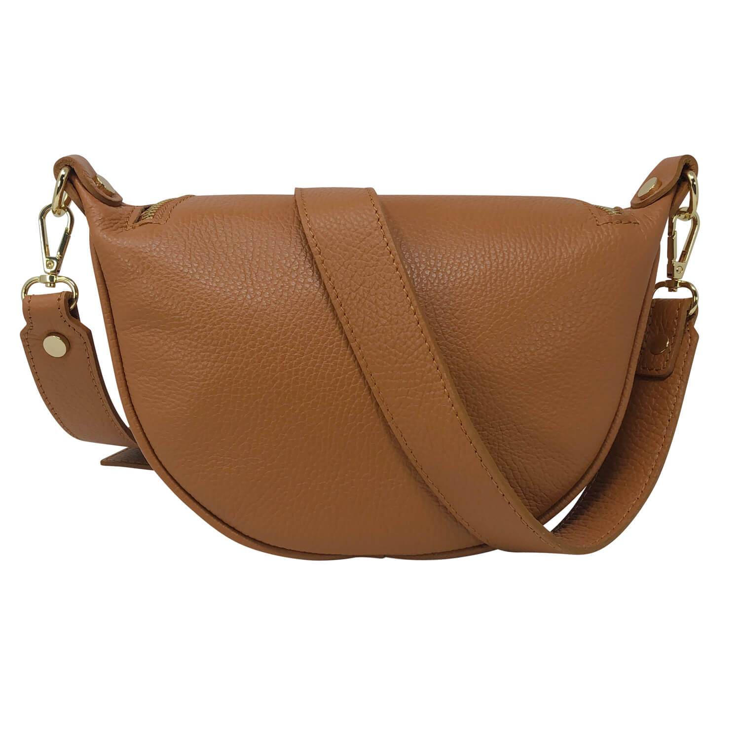 Marsupio da Donna con Tracolla, In Vera Pelle, Made In Italy, Modello Ingrid, Cuoio