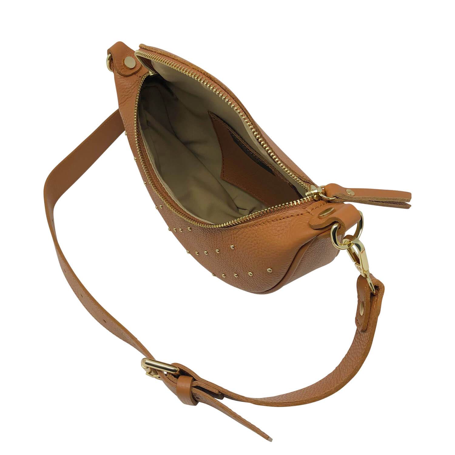 Marsupio da Donna con Tracolla, In Vera Pelle, Made In Italy, Modello Ingrid, Cuoio