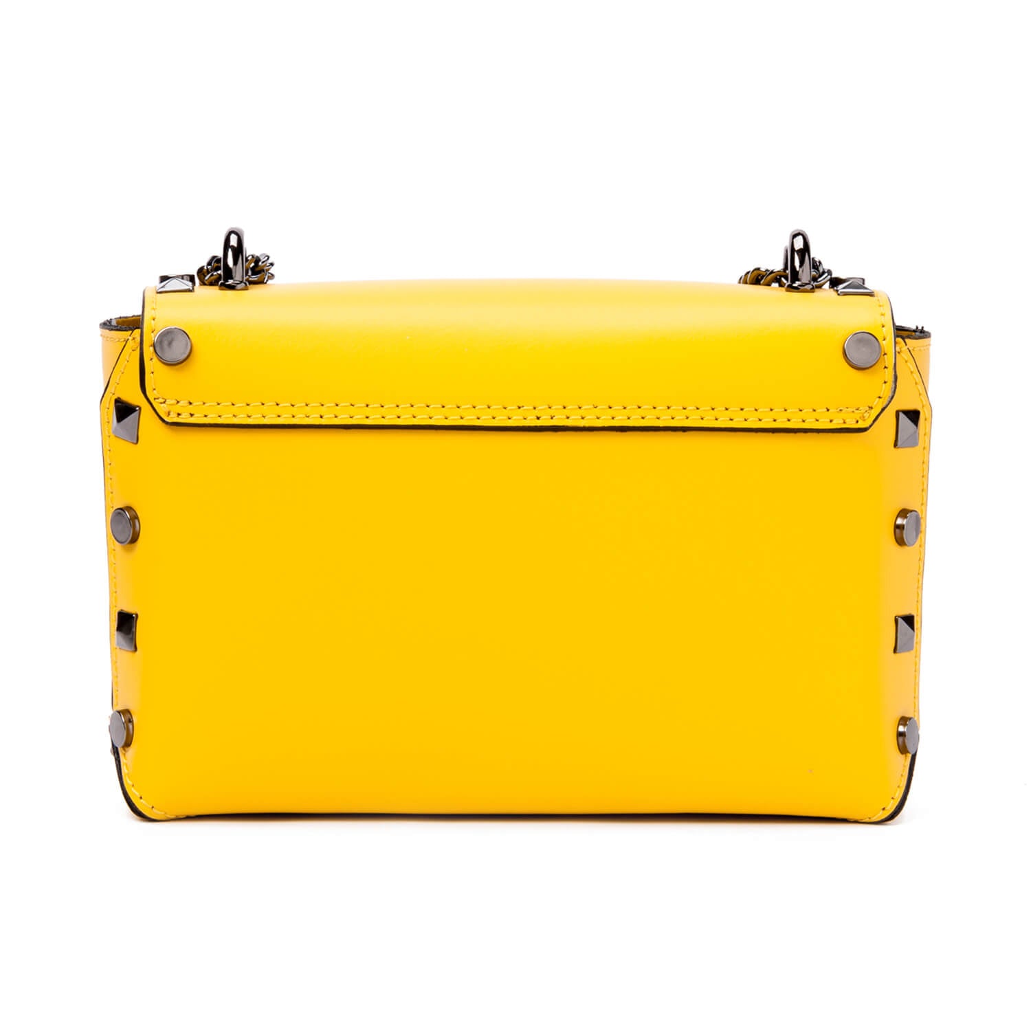 Borsa Donna a Tracolla, In Vera Pelle, Made in Italy, Modello Kelly, Colore Giallo