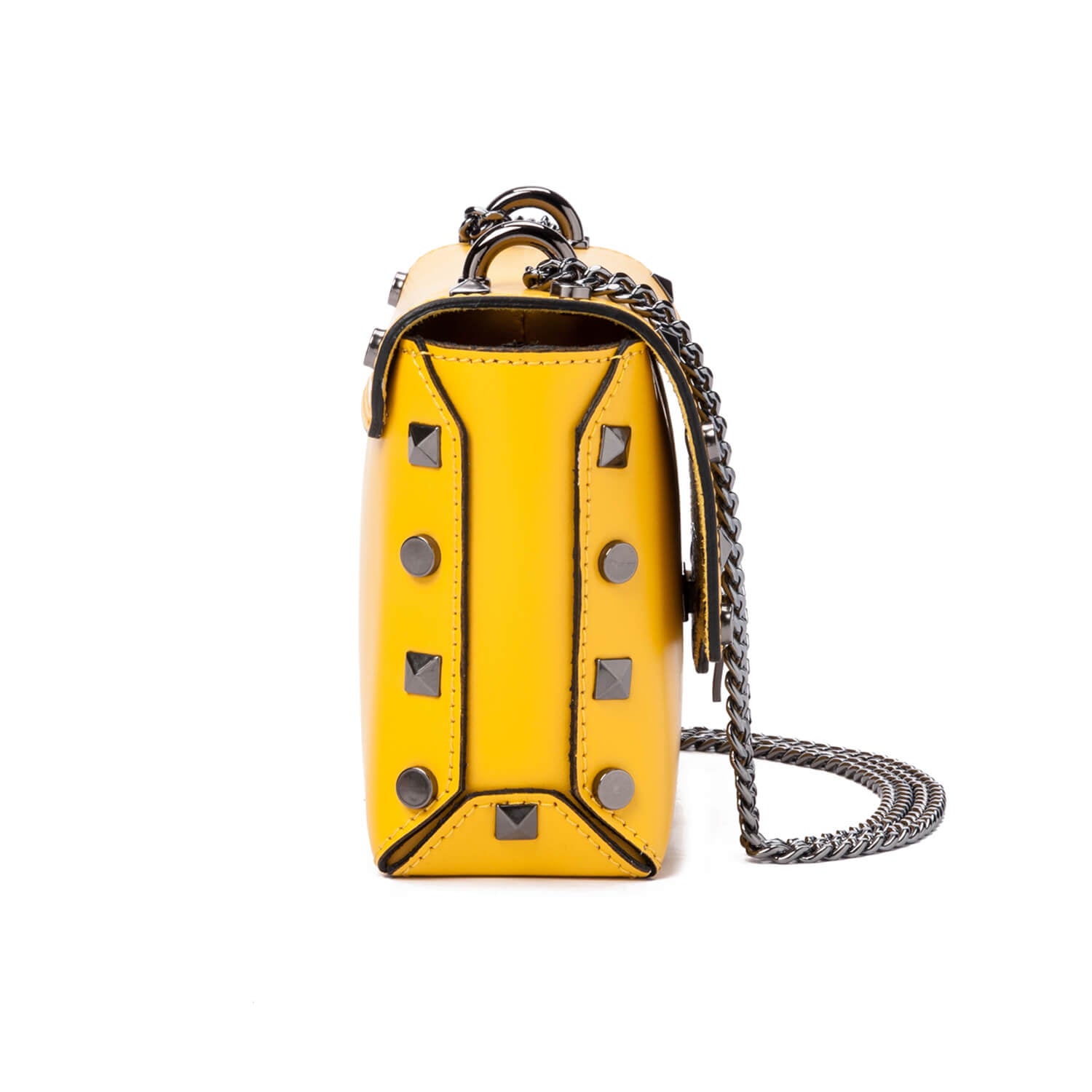 Borsa Donna a Tracolla, In Vera Pelle, Made in Italy, Modello Kelly, Colore Giallo
