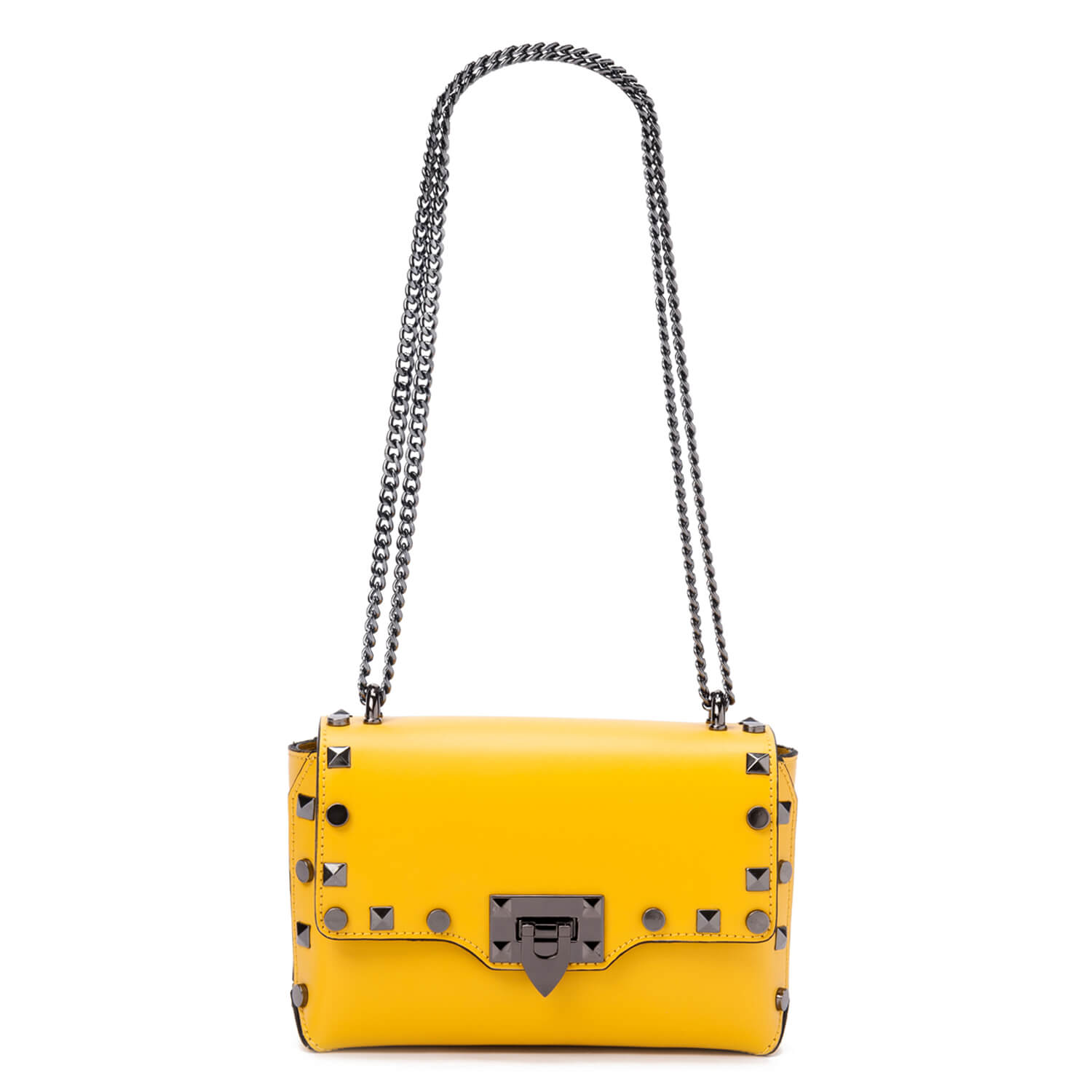 Borsa Donna a Tracolla, In Vera Pelle, Made in Italy, Modello Kelly, Colore Giallo