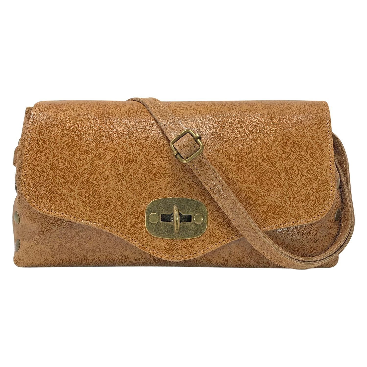 Borsa Donna a Tracolla, In Vera Pelle, Made in Italy, Modello Frida, Laminato Cuoio