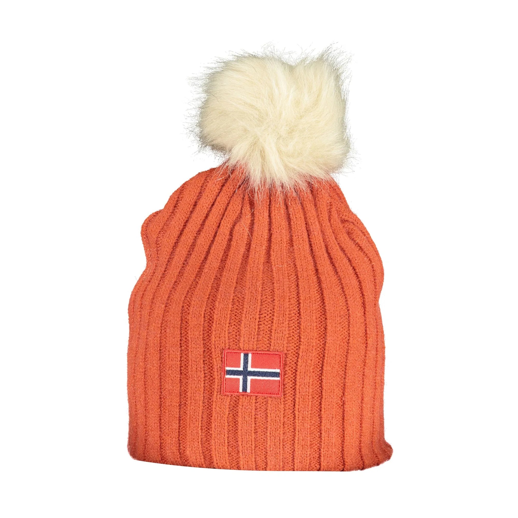 NORWAY 1963 Berretto Donna Arancione scuro con Ponpon di Pelo e Logo Cappelli - foto prodotto