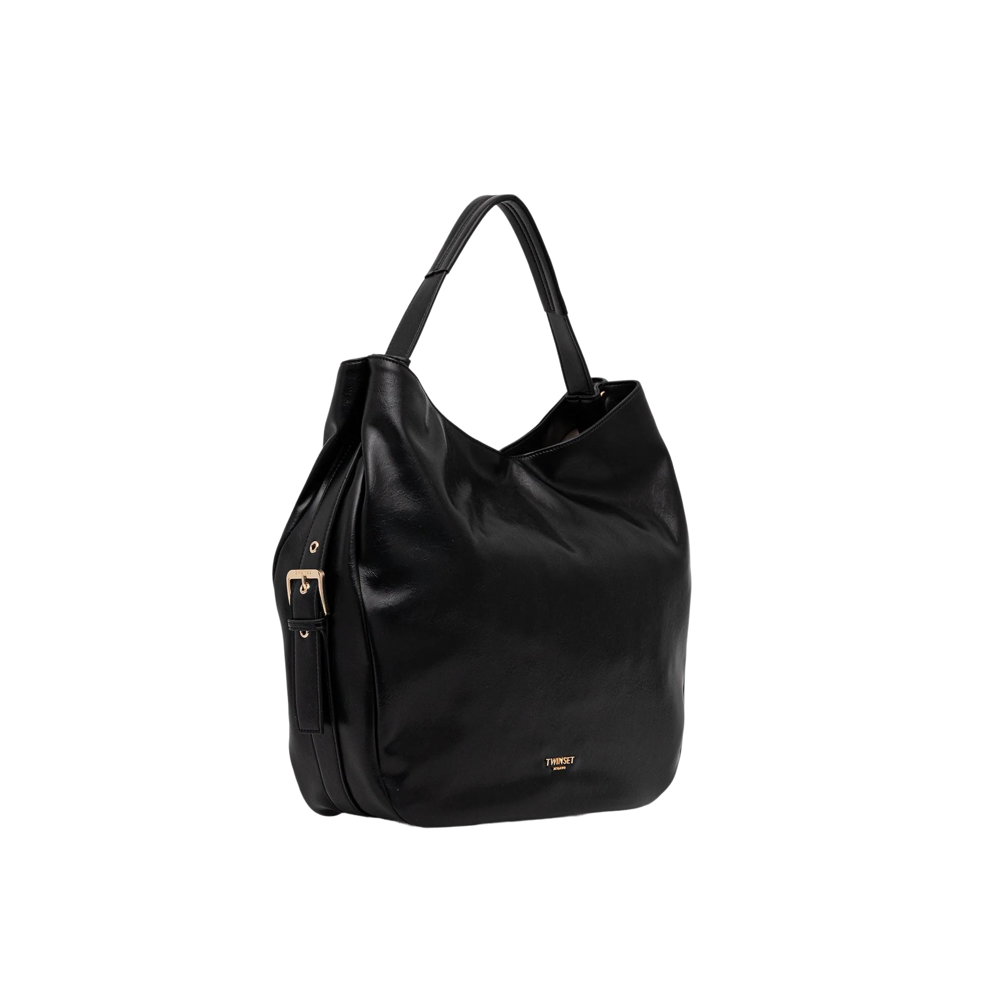 TWINSET Borsa Donna a Spalla Nera Hobo con Dettagli a Contrasto