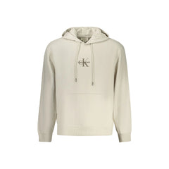 Calvin Klein Felpa Uomo Beige Cappuccio Garzata Tascone Ricamo