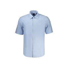 Boss Short Sleeve Shirt Men Blue Embroidery