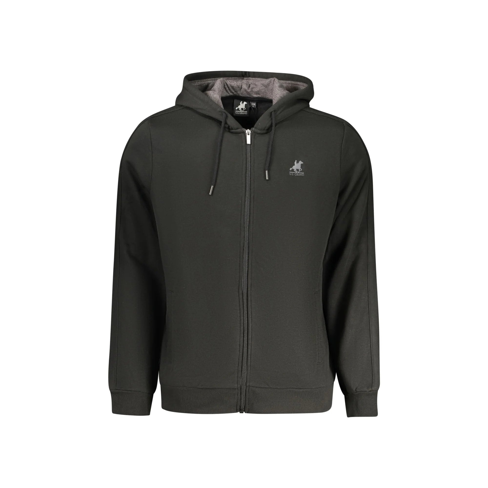 U.S. Grand Felpa Uomo Nera Zip Cappuccio Felpata Logo Felpe Nero - foto prodotto