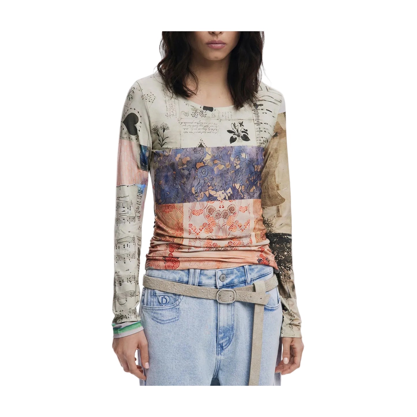 Desigual T-Shirt Maniche Lunghe Donna Beige Logo - foto prodotto