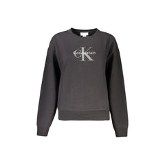 Calvin Klein Felpa Donna Nera Girocollo Garzata Stampa Ricamo