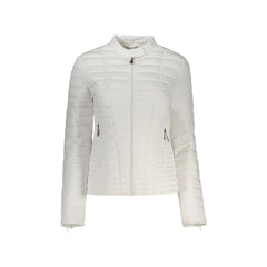 Guess Jeans Giubbotto Maniche Lunghe Donna Bianchi Zip Logo