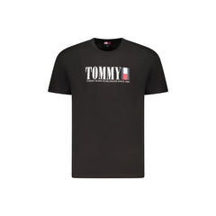 Tommy Hilfiger T-Shirt Ανδρική Μαύρη Με Κοντά Μανίκια Εκτύπωση Λογότυπο