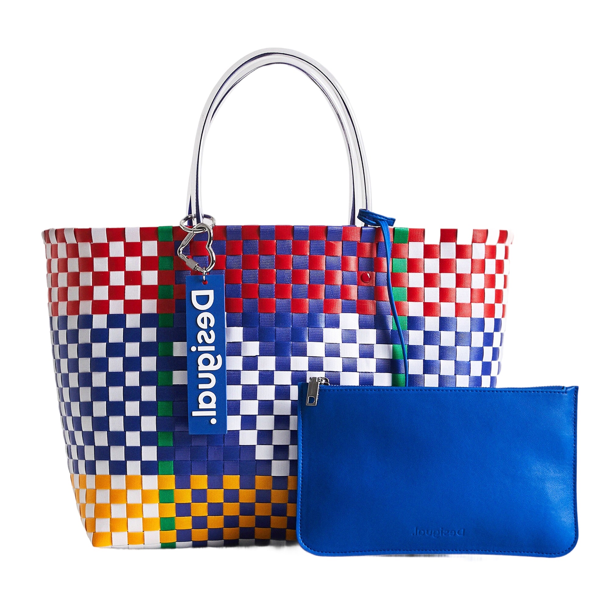 Borsa Cesta da Mare Intrecciata Desigual da Donna Multicolor con Cuore