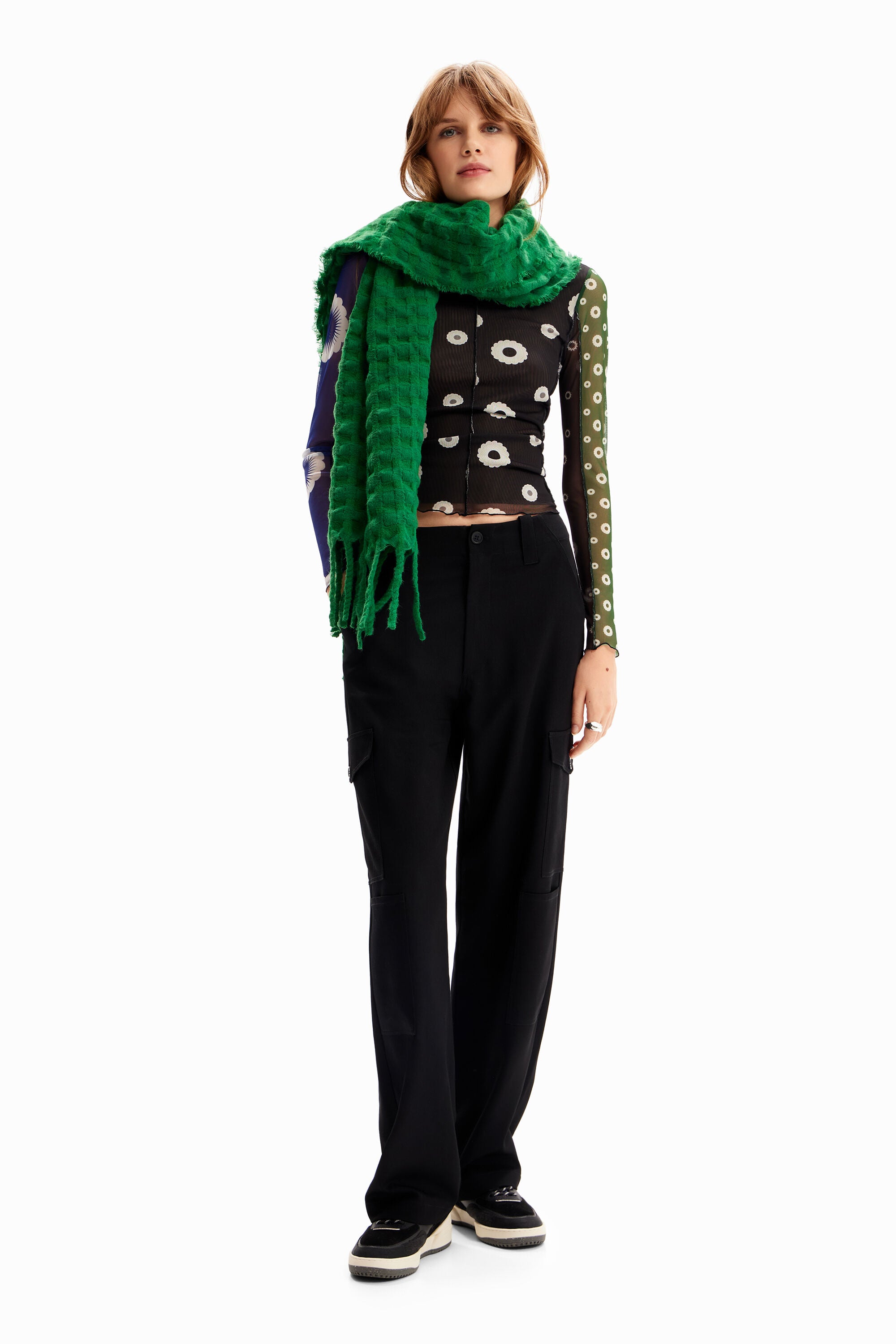 DESIGUAL Sciarpa Donna Verde con Dettagli a Contrasto
