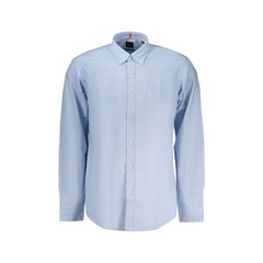Boss Camisa de Manga Longa Masculina Azul com Bordado