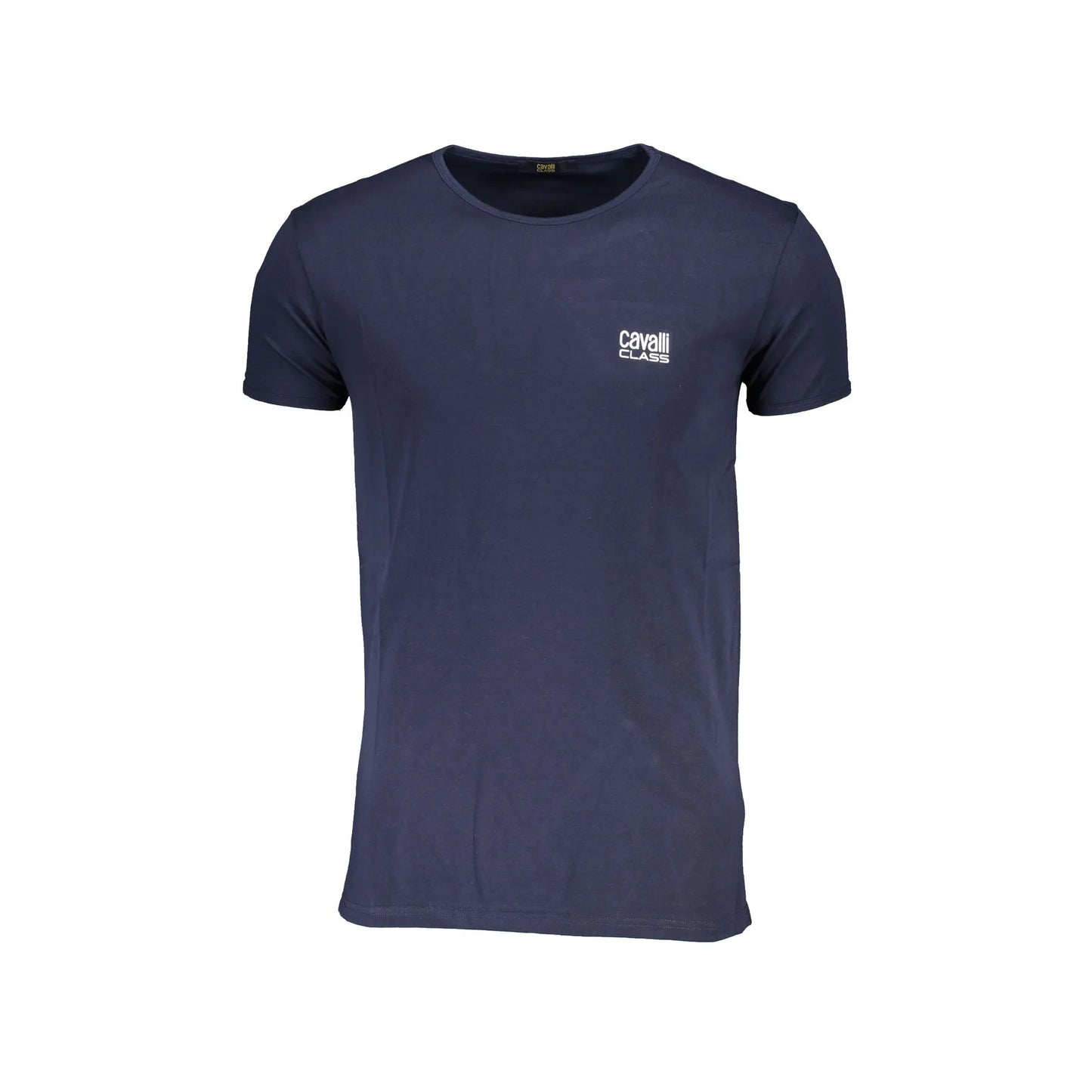 Cavalli Class T-Shirt Uomo Blu Girocollo Cotone Stampa Logo - foto prodotto