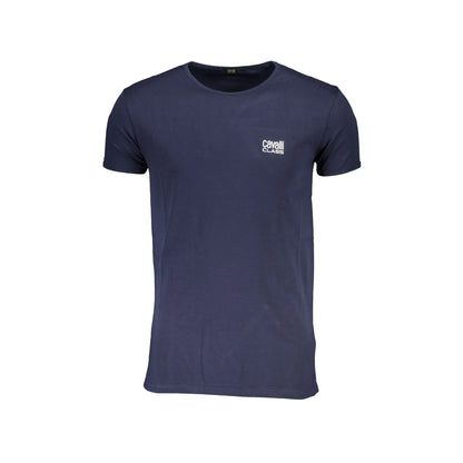 Cavalli Class T-Shirt Uomo Blu Girocollo Cotone Stampa Logo - foto prodotto