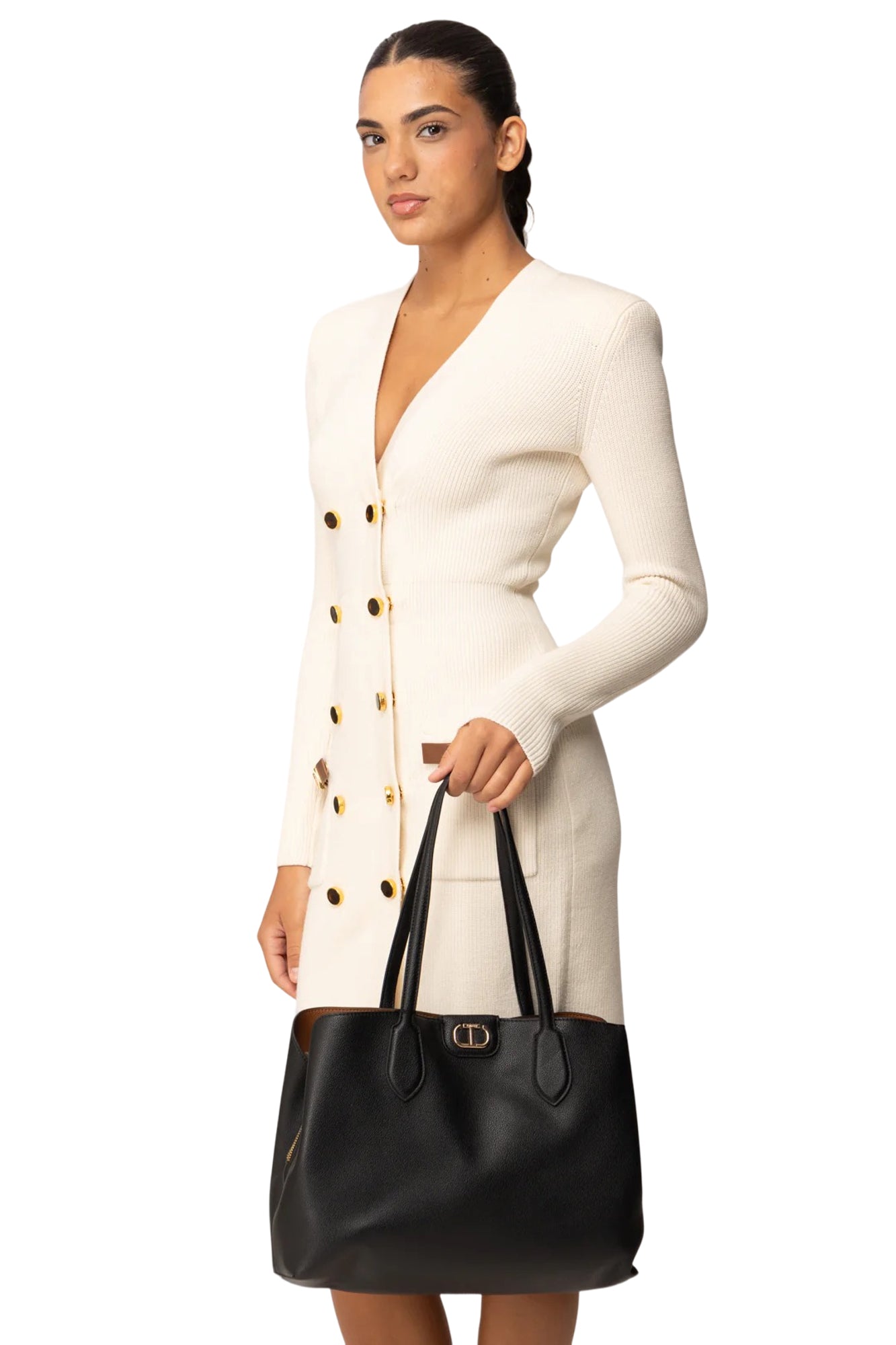 TWINSET Borsa Donna Nera Tote Shopper Bicolore con Manici