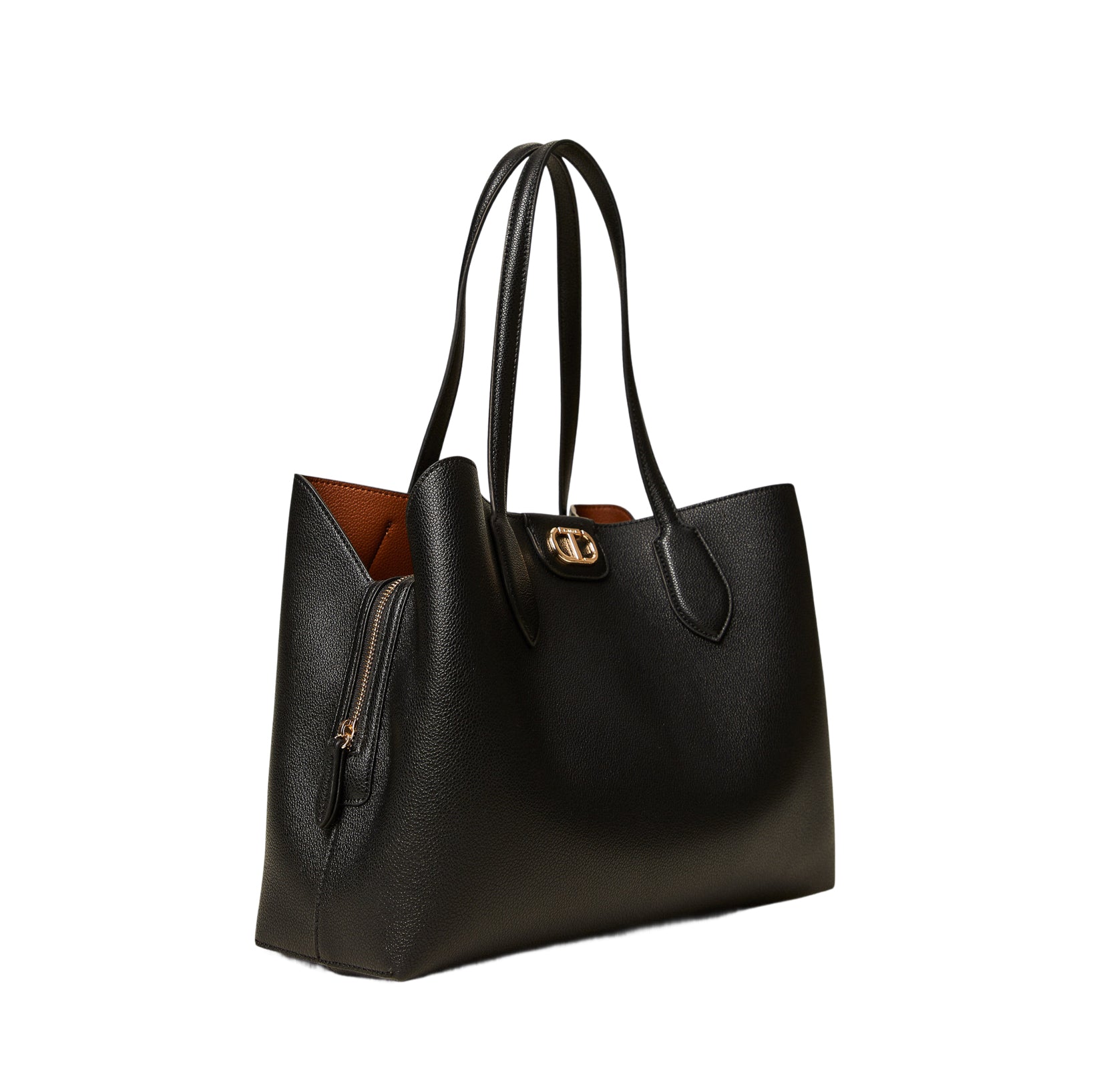 TWINSET Borsa Donna Nera Tote Shopper Bicolore con Manici