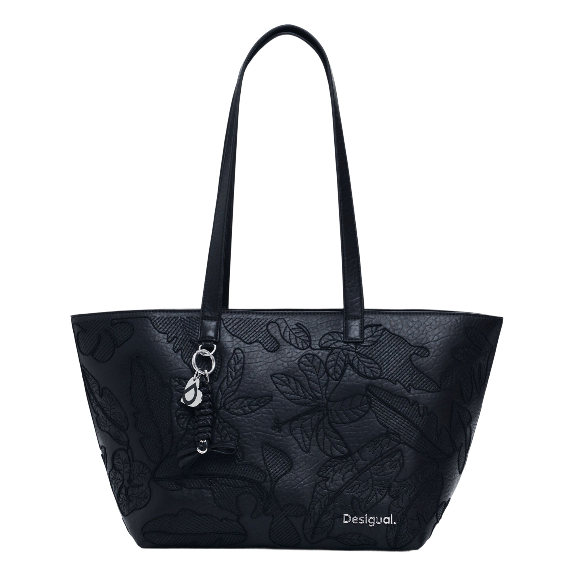 Borsa Donna Shopper Nera Desigual Ricamata con Tracolla Removibile