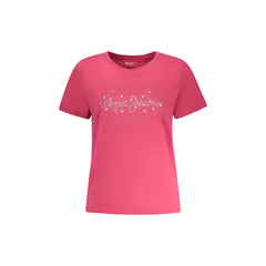 Pepe Jeans T-Shirt Maniche Corte Donna Rosa Applicazioni Strass e Borchie