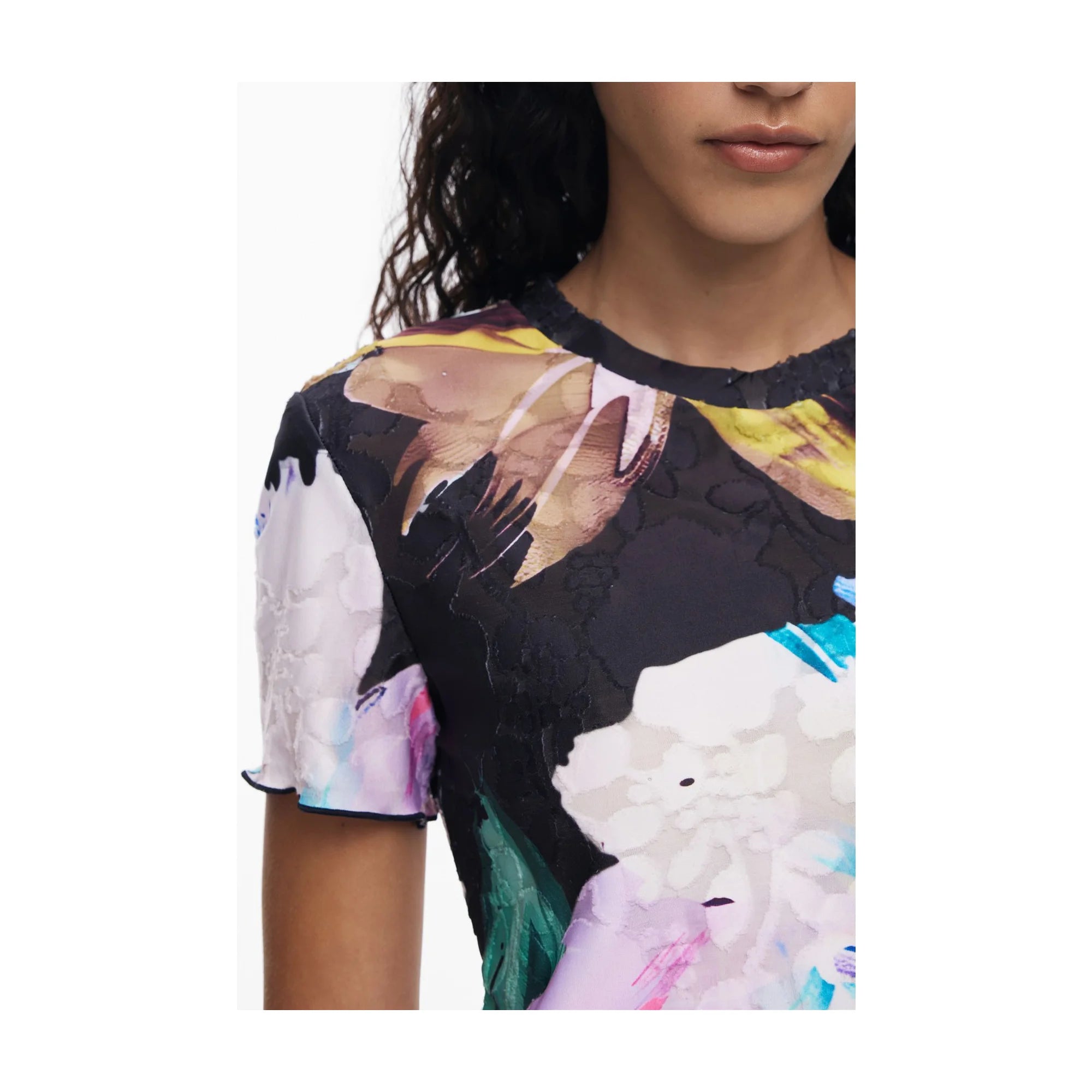 DESIGUAL T-SHIRT MANICHE CORTE DONNA NERO