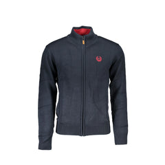 Gian Marco Venturi Cardigan Uomo Blu Zip Tasche Ricamo Logo