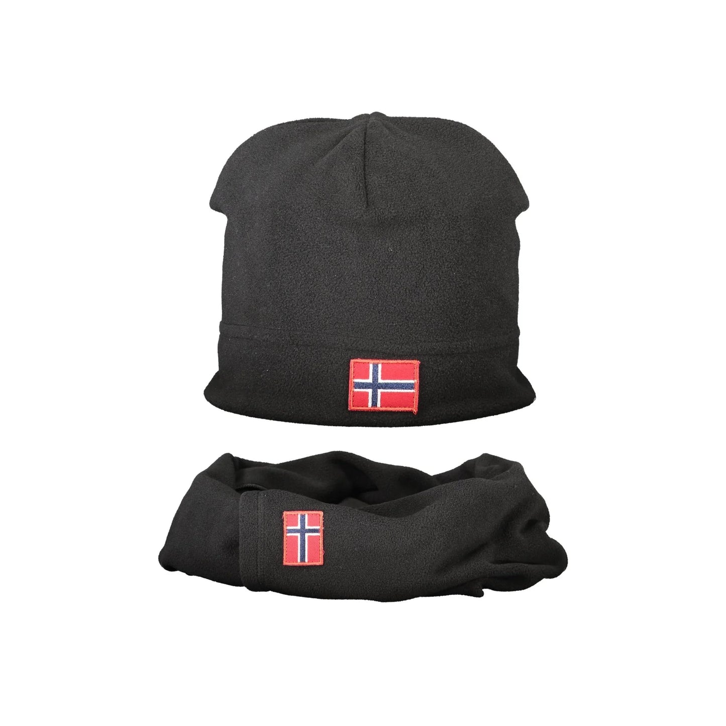 NORWAY 1963 Set Cuffia e Sciarpa Uomo Nero in Pile con Logo Cappelli - foto prodotto
