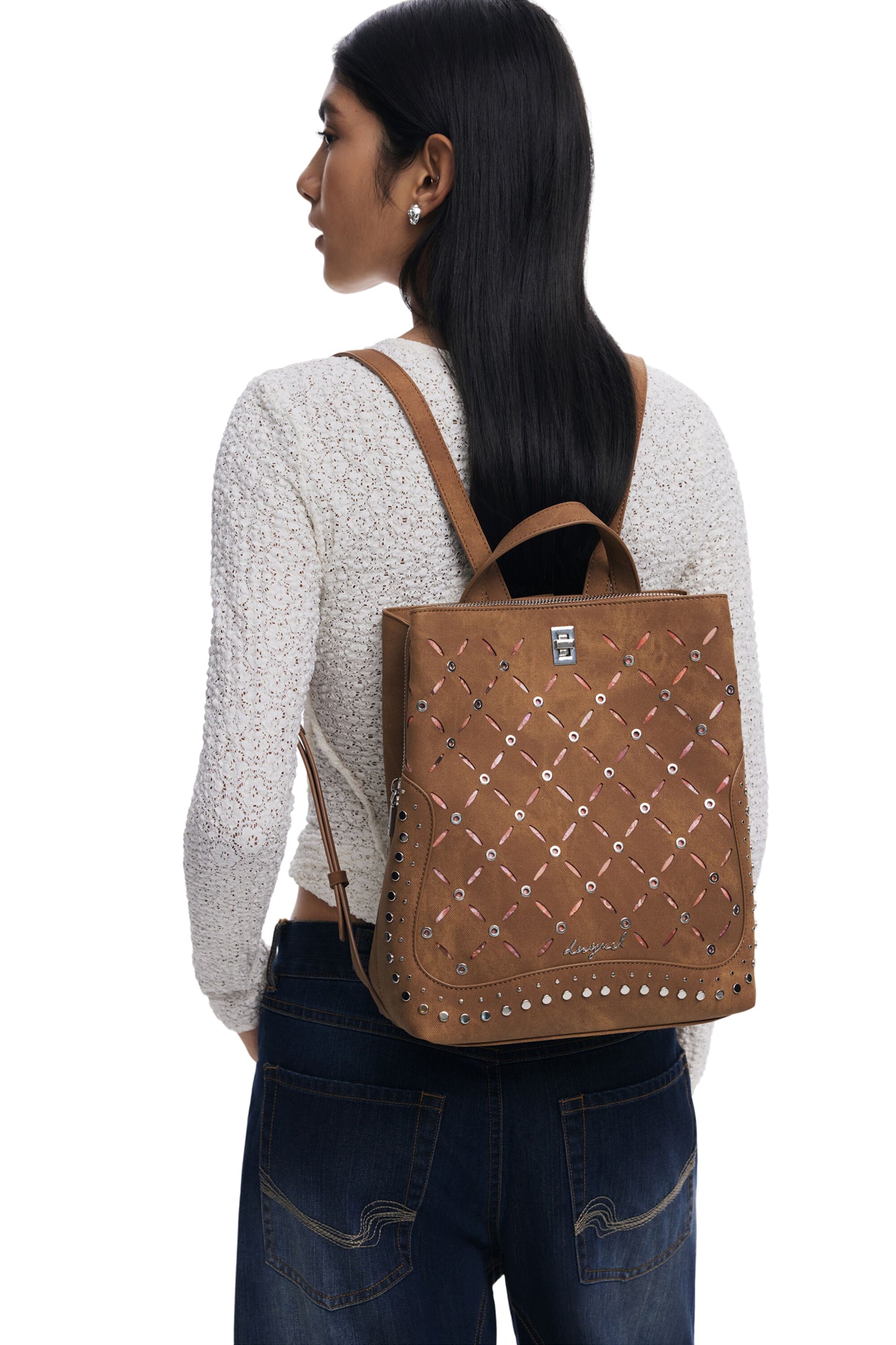 DESIGUAL Zaino Donna Marrone Yankee Metal Patch Sumy Mini