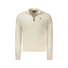 Napapijri Pull Homme Blanc Mi-Fermeture Éclair Manches Longues