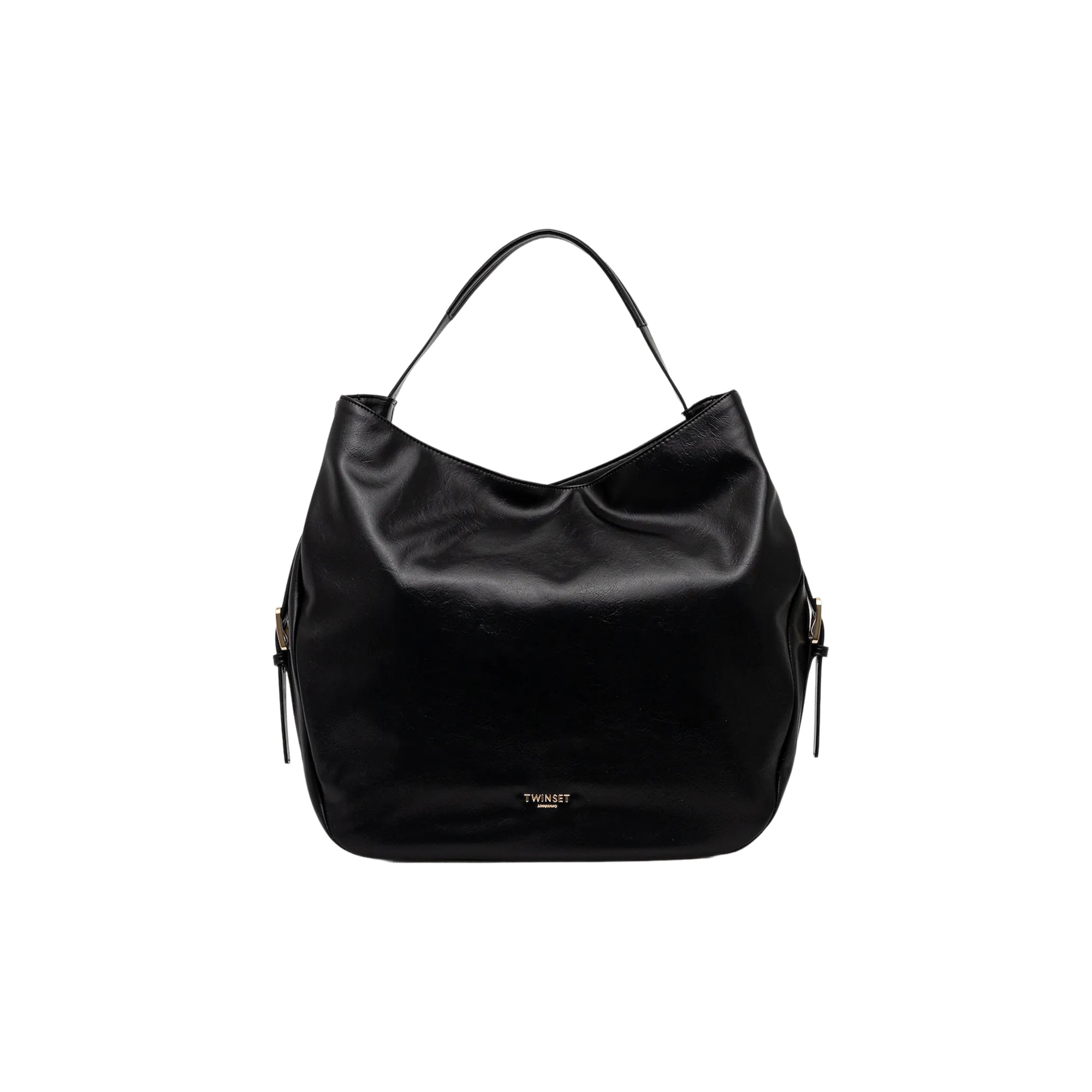 TWINSET Borsa Donna a Spalla Nera Hobo con Dettagli a Contrasto