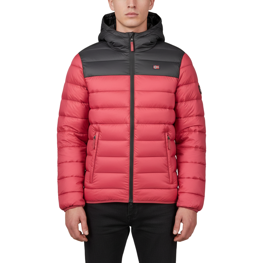 Norway 1963 Giubbotto Uomo Rosso Cappuccio Dettagli Contrasto Logo