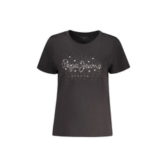 Pepe Jeans T-Shirt Maniche Corte Donna Nera Applicazioni Strass e Borchie