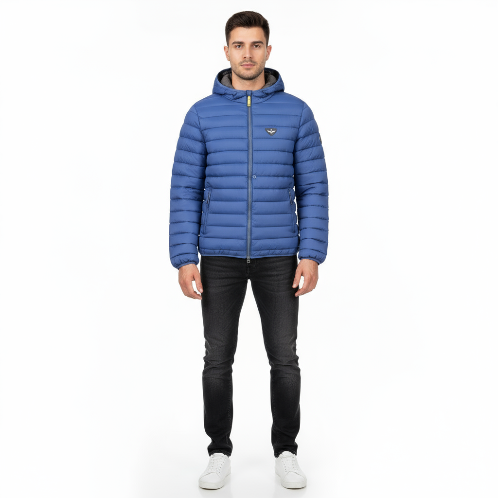 Armata di Mare Giubbotto Uomo Blu con Cappuccio e Logo