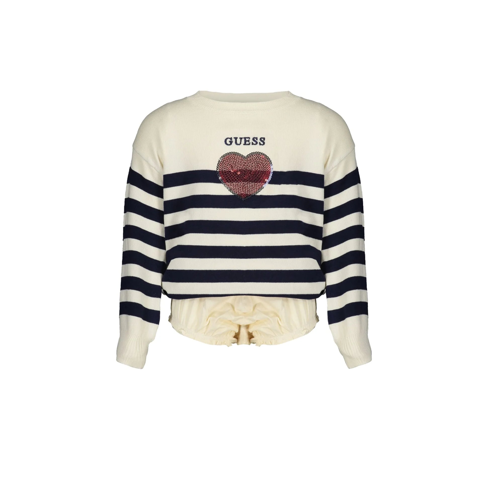 Guess Jeans Maglia Bambina Bianca A Righe Logo Maglie bambino Bianco - foto prodotto