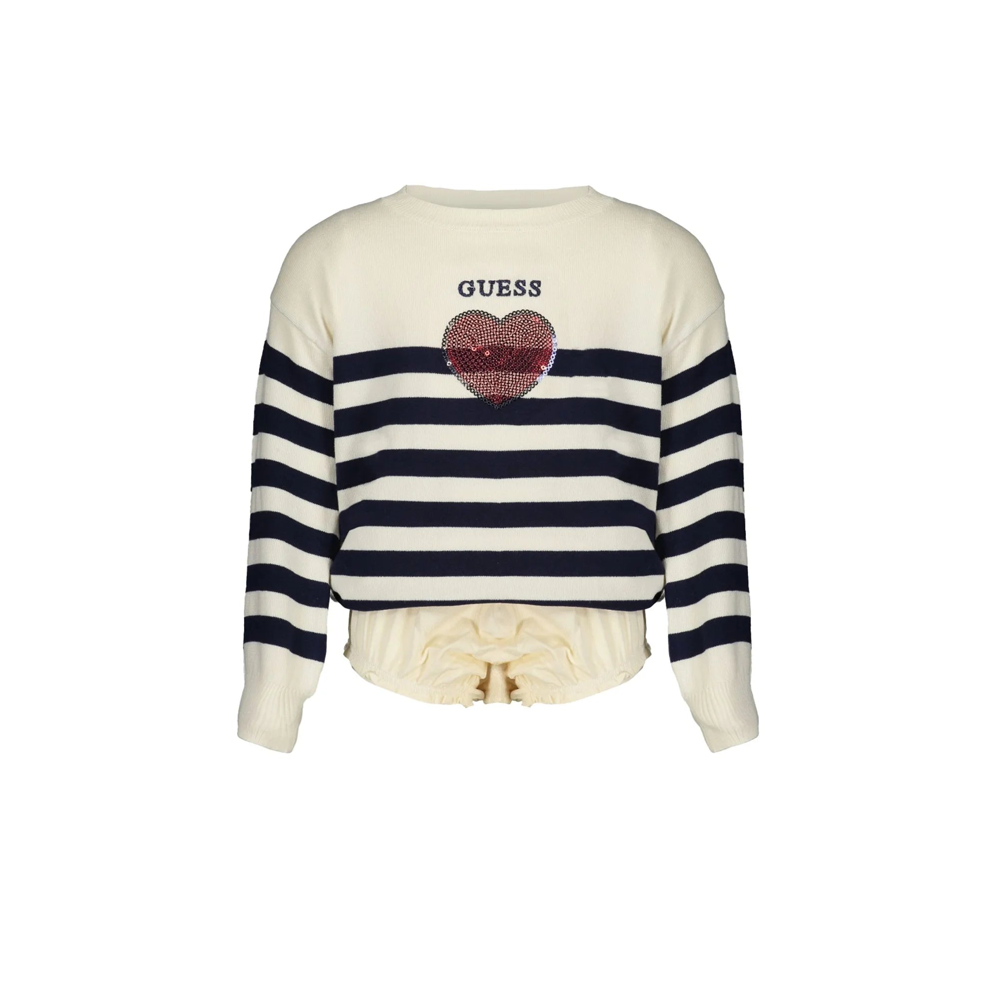 Guess Jeans Maglia Bambina Bianca A Righe Logo Maglie bambino Bianco - foto prodotto