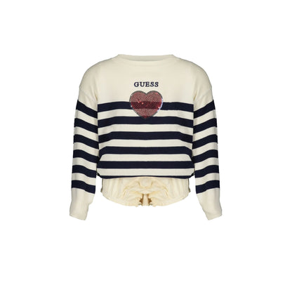 Guess Jeans Maglia Bambina Bianca A Righe Logo Maglie bambino Bianco - foto prodotto