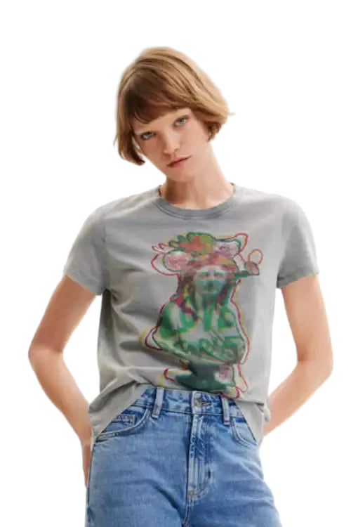 Desigual T-Shirt Maniche Corte Donna Grigia Stampa