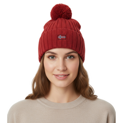 NORWAY 1963 Berretto Donna Rosso con Pompon e Logo