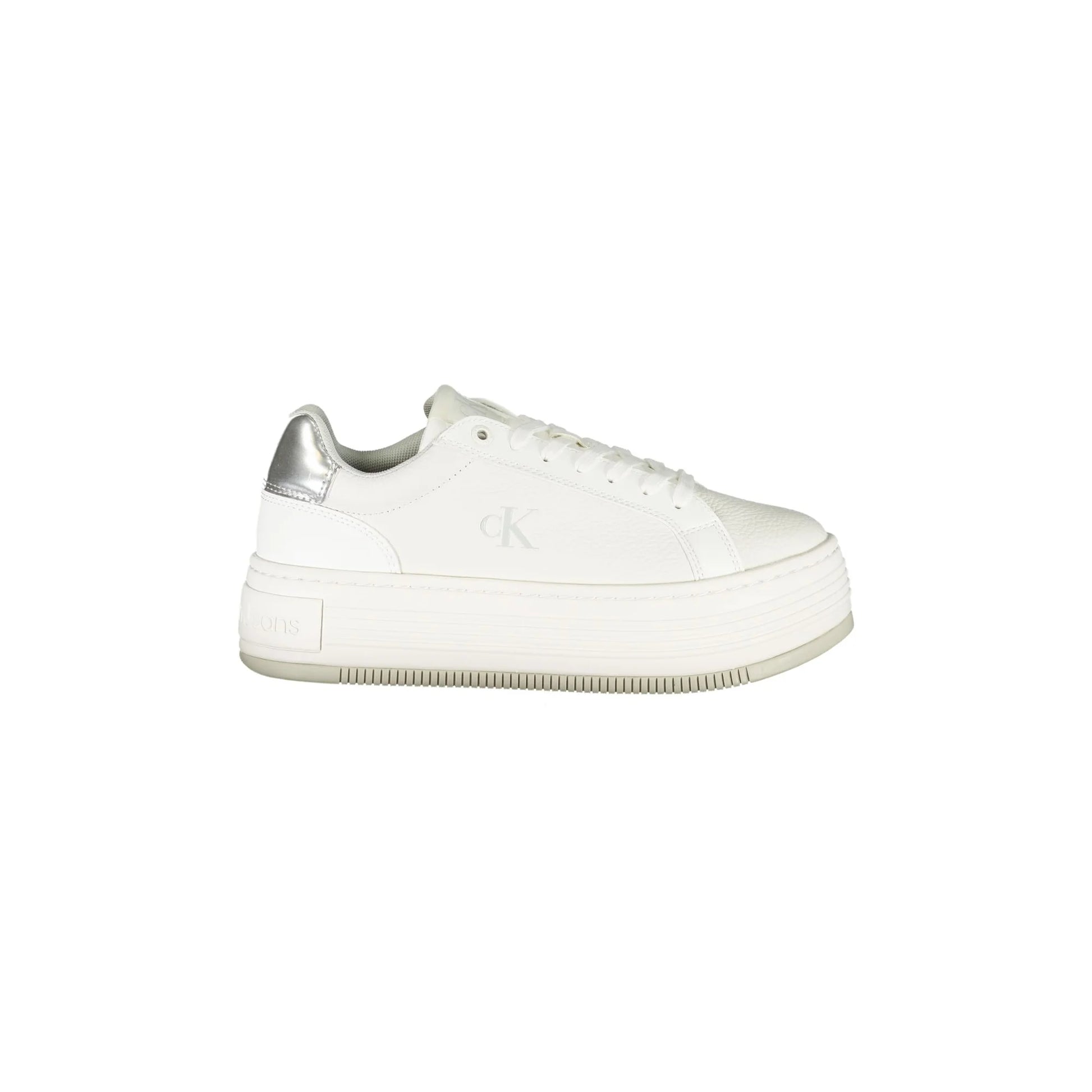 CALVIN KLEIN Scarpe Sneakers Donna Bianche con Zeppa e Dettagli Argento Bianco - foto prodotto