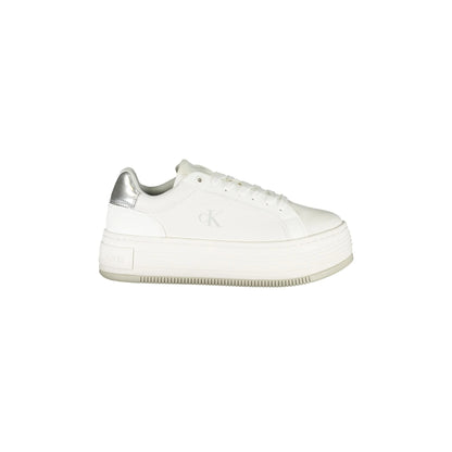 CALVIN KLEIN Scarpe Sneakers Donna Bianche con Zeppa e Dettagli Argento Bianco - foto prodotto
