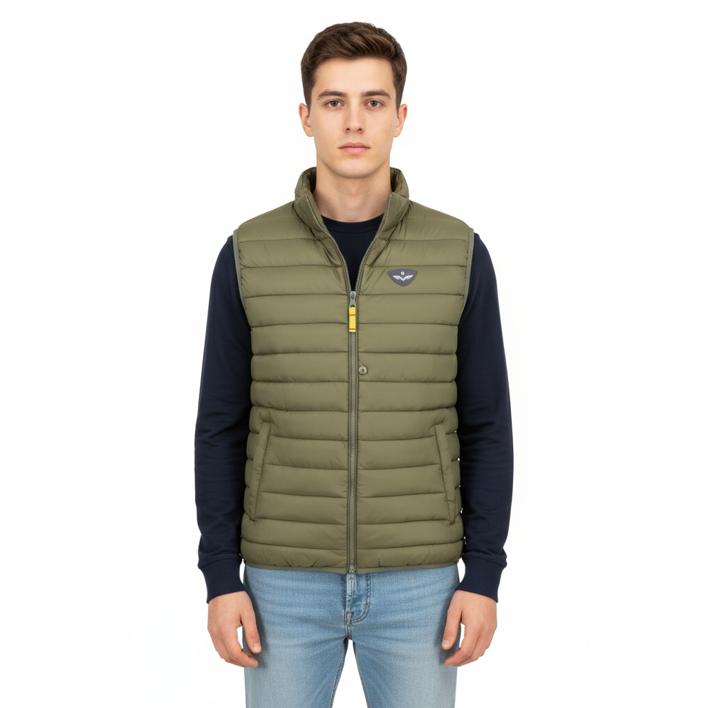 Armata di Mare Smanicato Uomo Verde con Zip e Logo