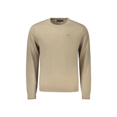 Napapijri Suéter Masculino Marrom Gola Redonda com Bordado de Logo