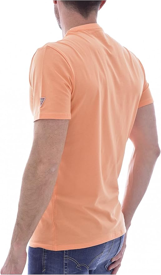 GUESS JEANS T-Shirt Uomo Arancione Girocollo con Logo - vista 2