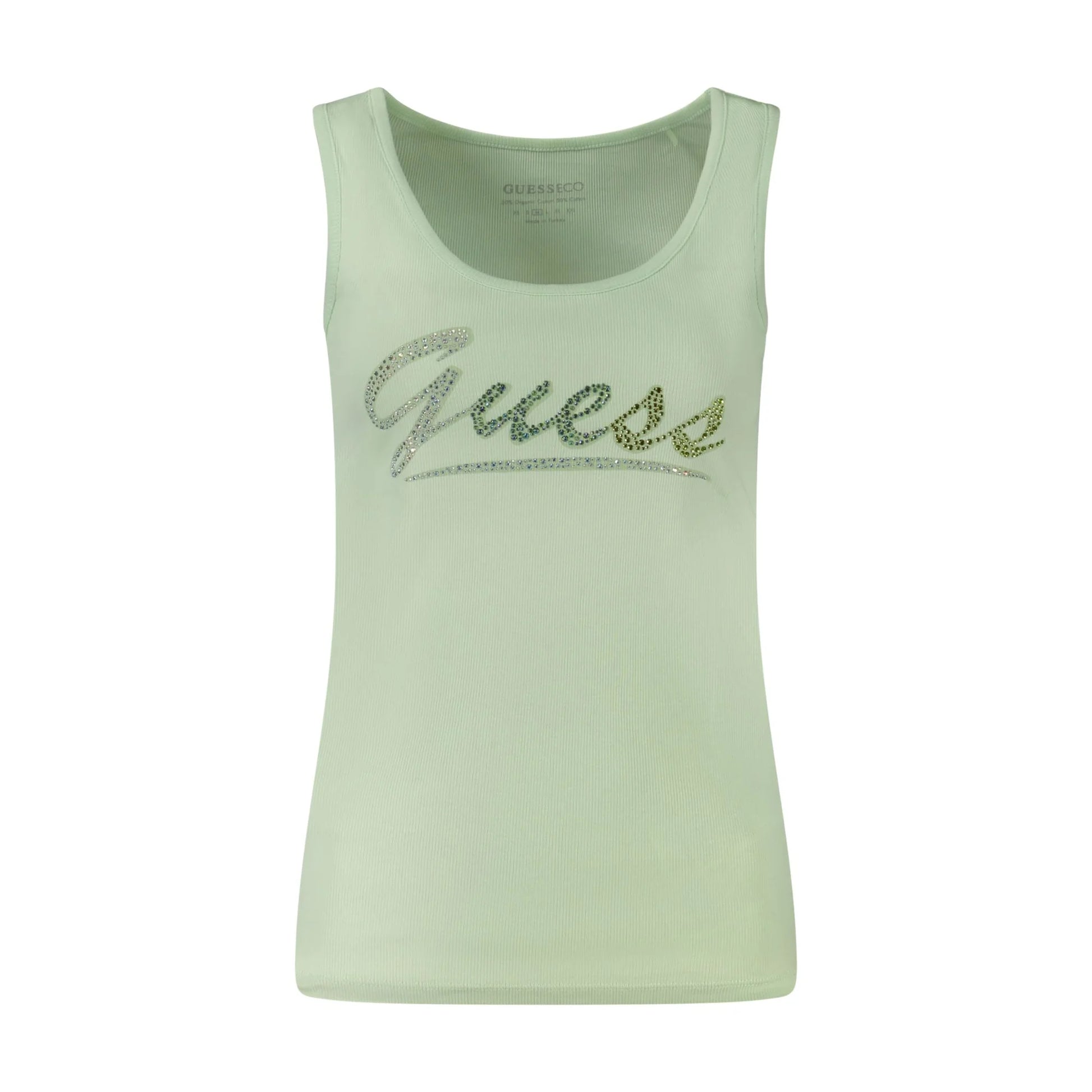 Guess Jeans Canotta Donna Verdi Strass Logo Camicie Verde - foto prodotto