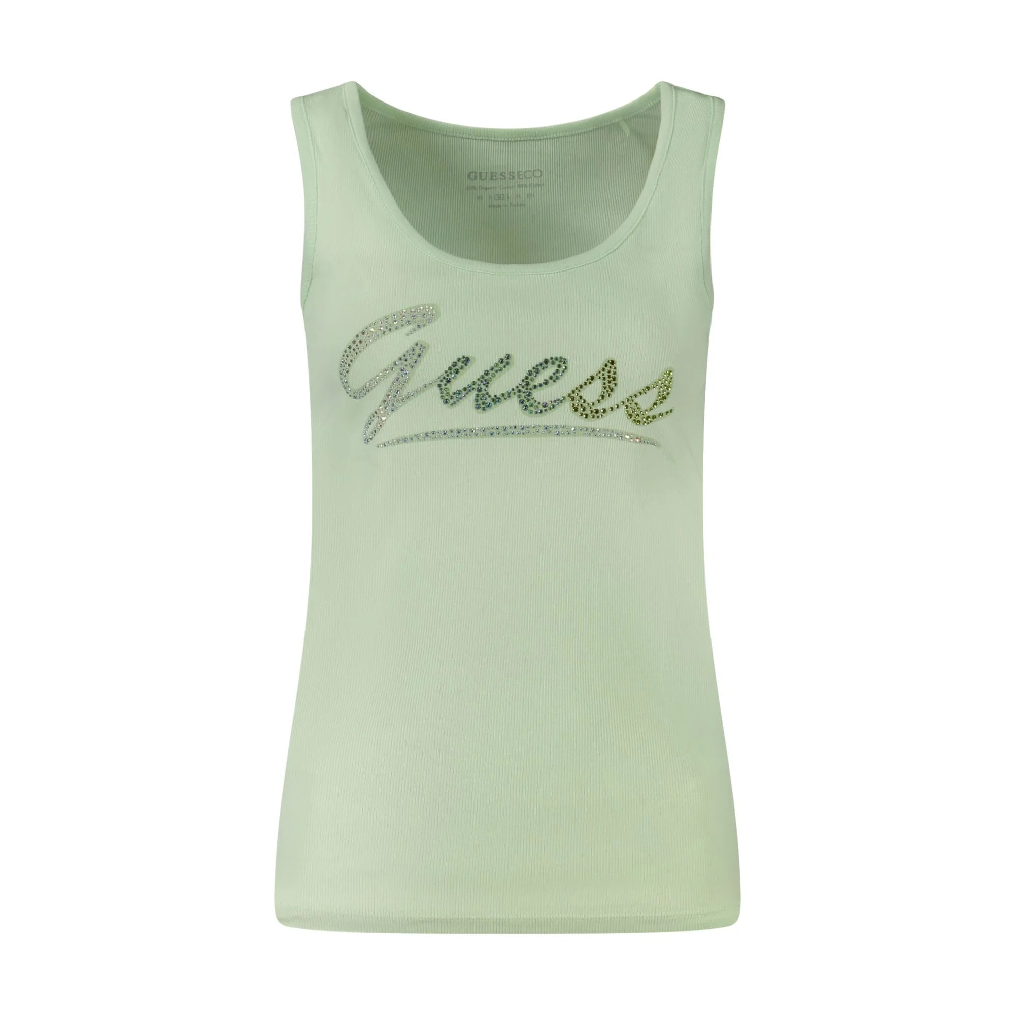 Guess Jeans Canotta Donna Verdi Strass Logo Camicie Verde - foto prodotto