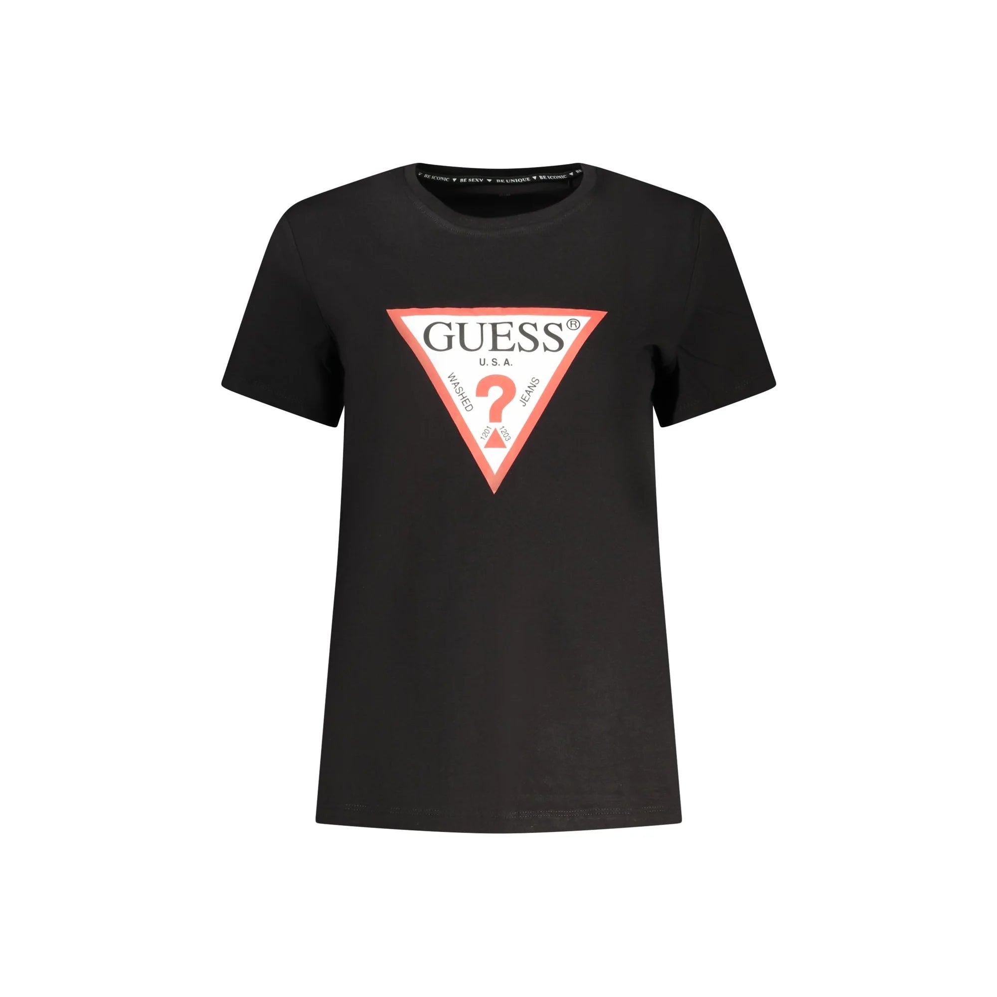 GUESS JEANS T-SHIRT MANICHE CORTE DONNA NERO