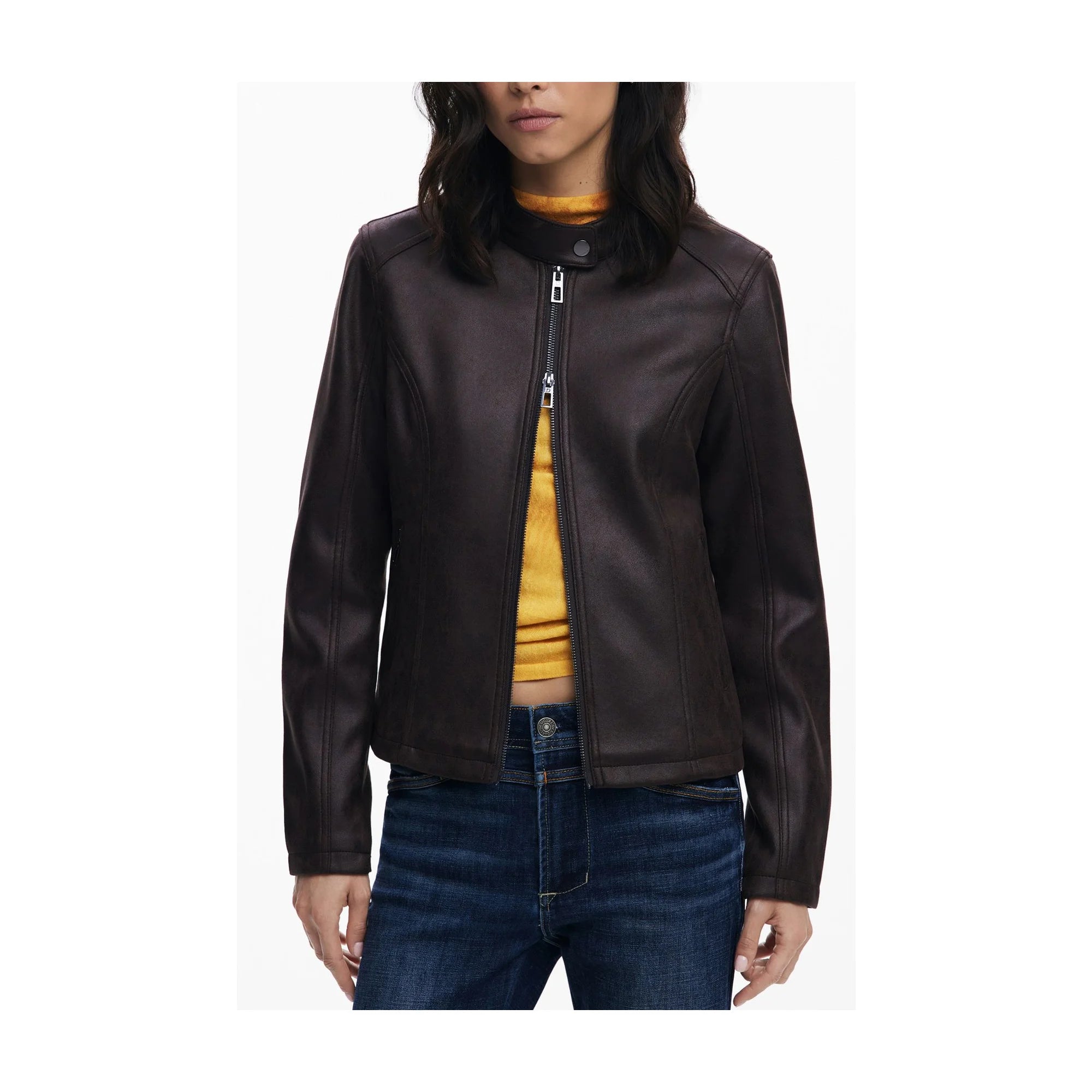 Desigual Giubbotto Maniche Lunghe Donna Marrone Zip Giubbotti e Giacche - foto prodotto